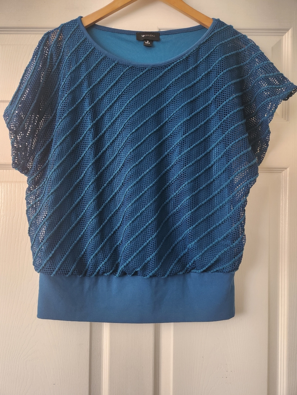 AB Studio Teal-Blue Layered Knit Pullover - Women's Medium
